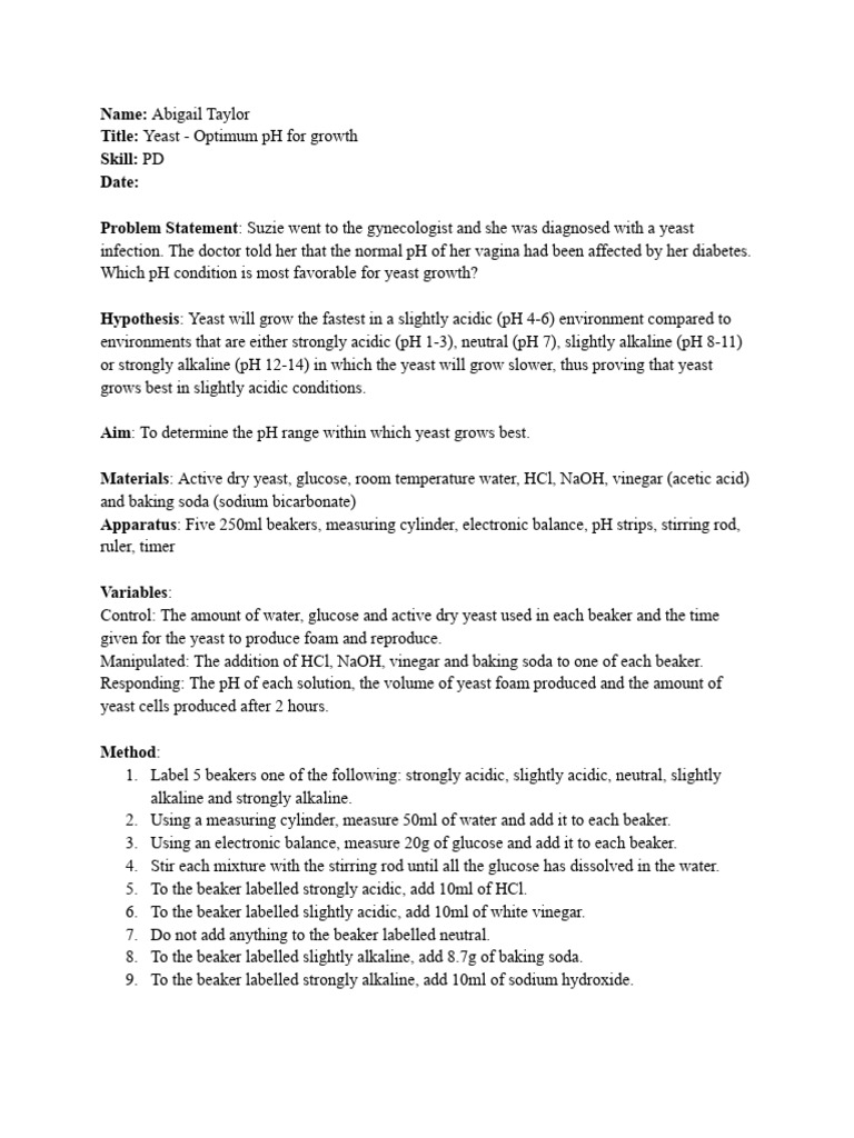 Yeast Optimum PH For Growth PDF Ph Yeast