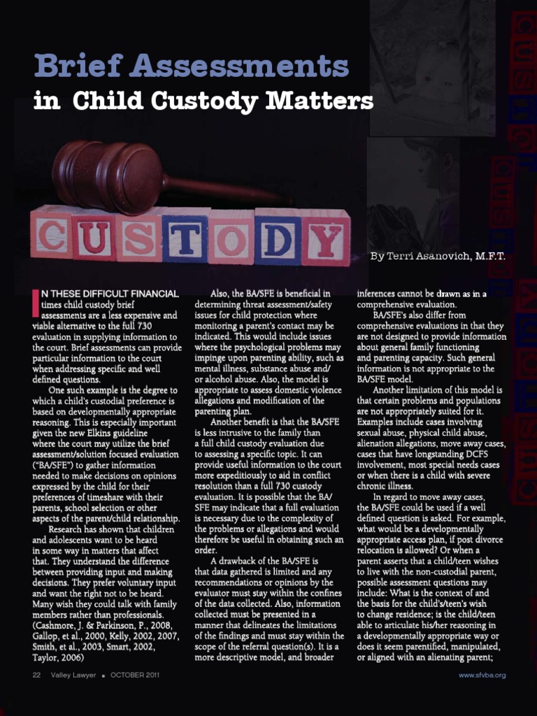 Brief Assessments in Child Custody Matters Child Custody