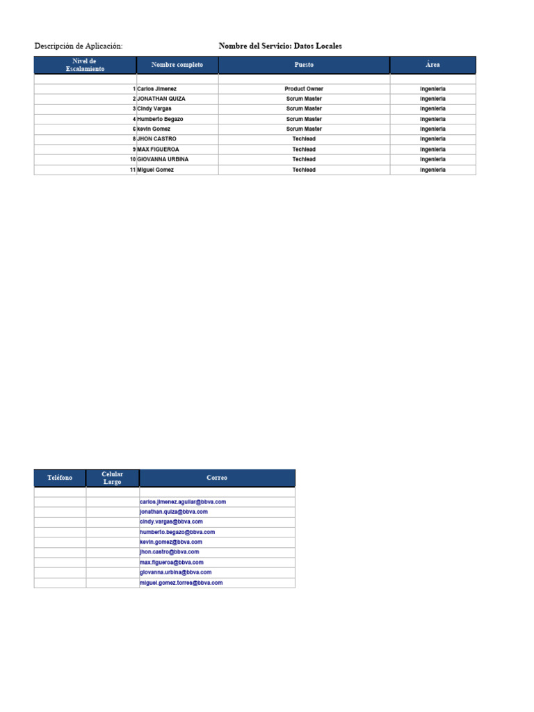 Matriz de Escalamiento Servicio Datos Locales | PDF