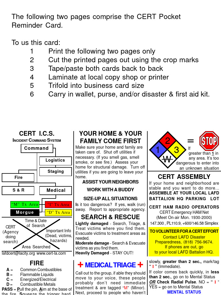 CERT Pocket Reminder Card Guide | PDF