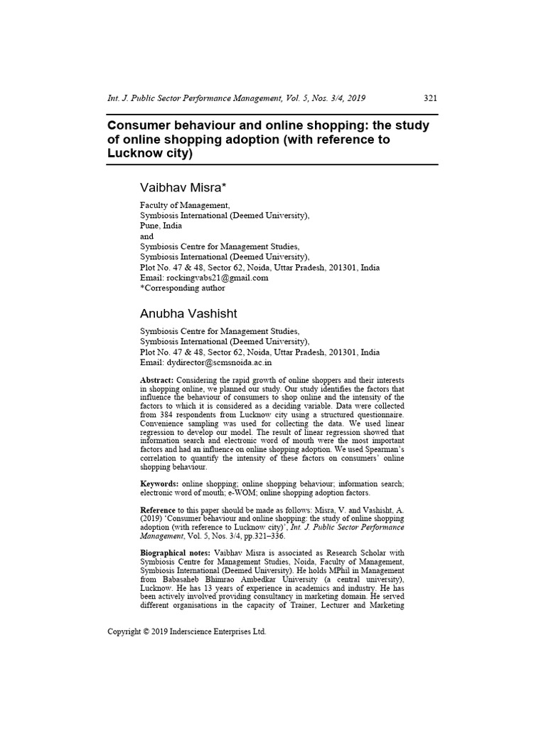 Consumer Behaviour and Online Shopping - The Study of Online Shopping ...
