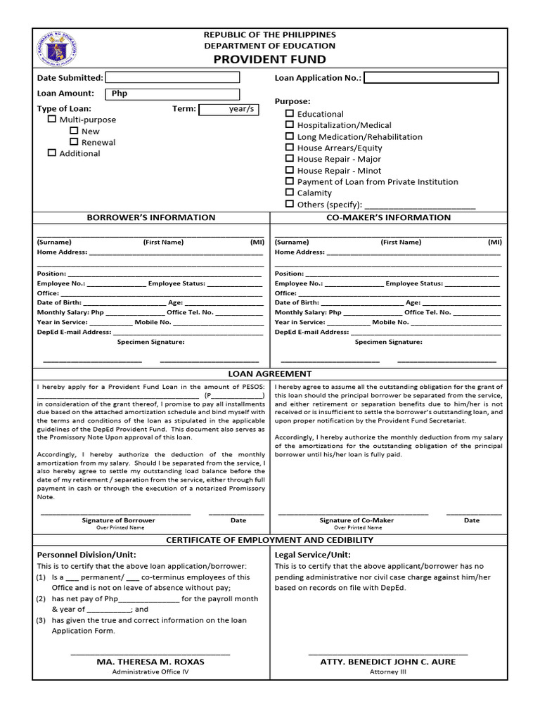 Provident loan form pdf loans employment
