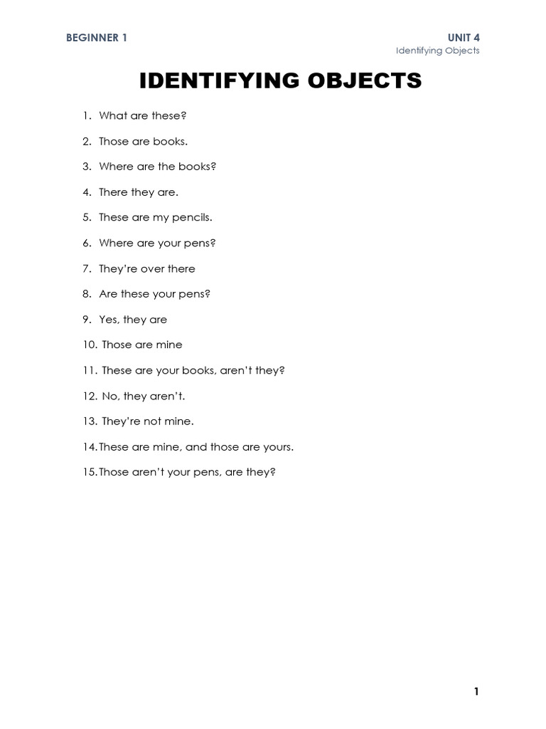 Identifying Objects: Beginner Guide | PDF | Language Arts & Discipline ...