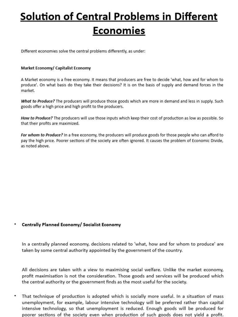 Central Problems in Different Economies | PDF | Profit (Economics ...