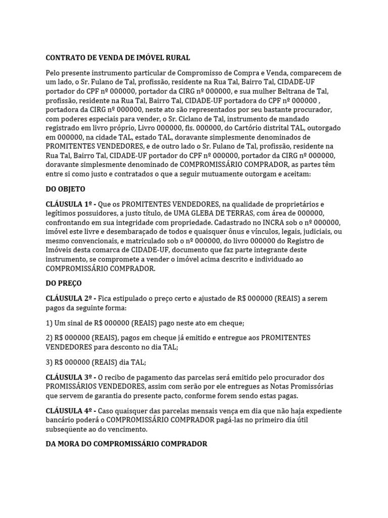 Modelo de Contrato de Venda de Imovel Rural | PDF | Cheque (banco ...