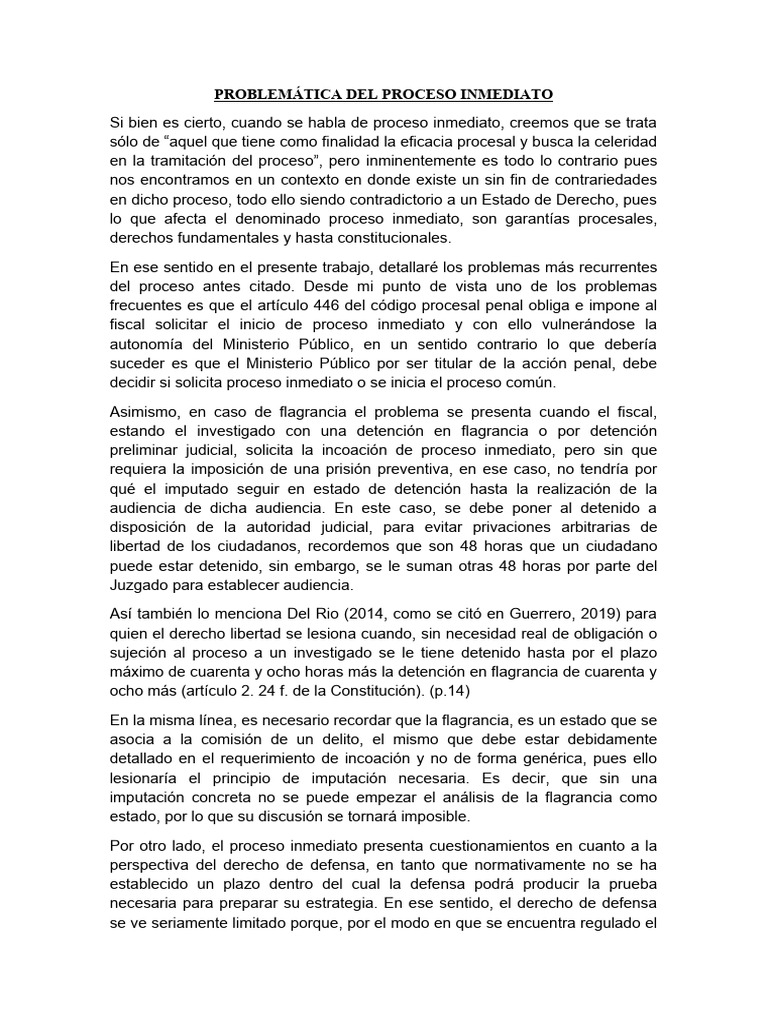 Problemática Del Proceso Inmediato | PDF | Finanzas y dinero | Derecho