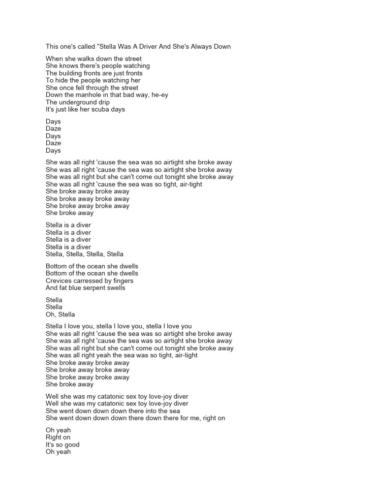 Stella was a driver and she was always down lyric pdf