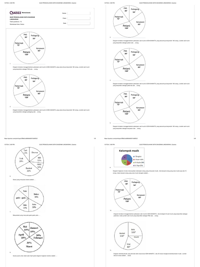 Quiz Pengolahan Data Diagram Lingkaran - Quizizz | PDF