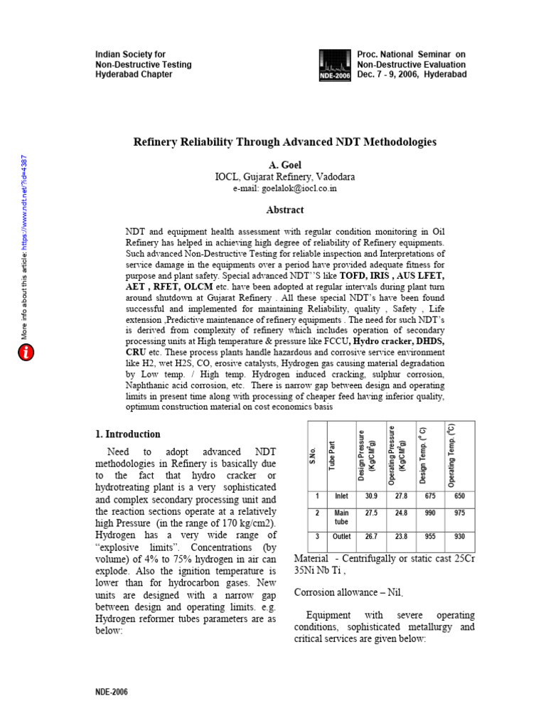 Advanced NDT for Refinery Reliability | PDF | Nondestructive Testing ...