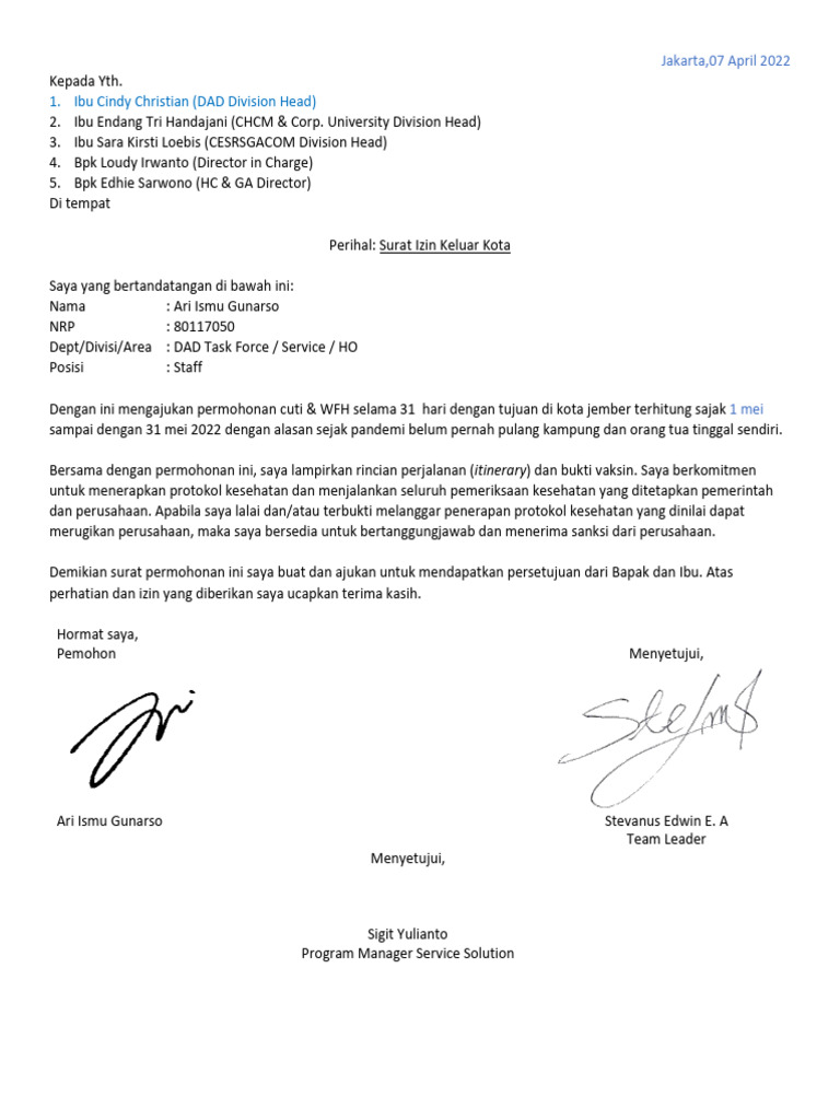 Rencana Izin WFH | PDF