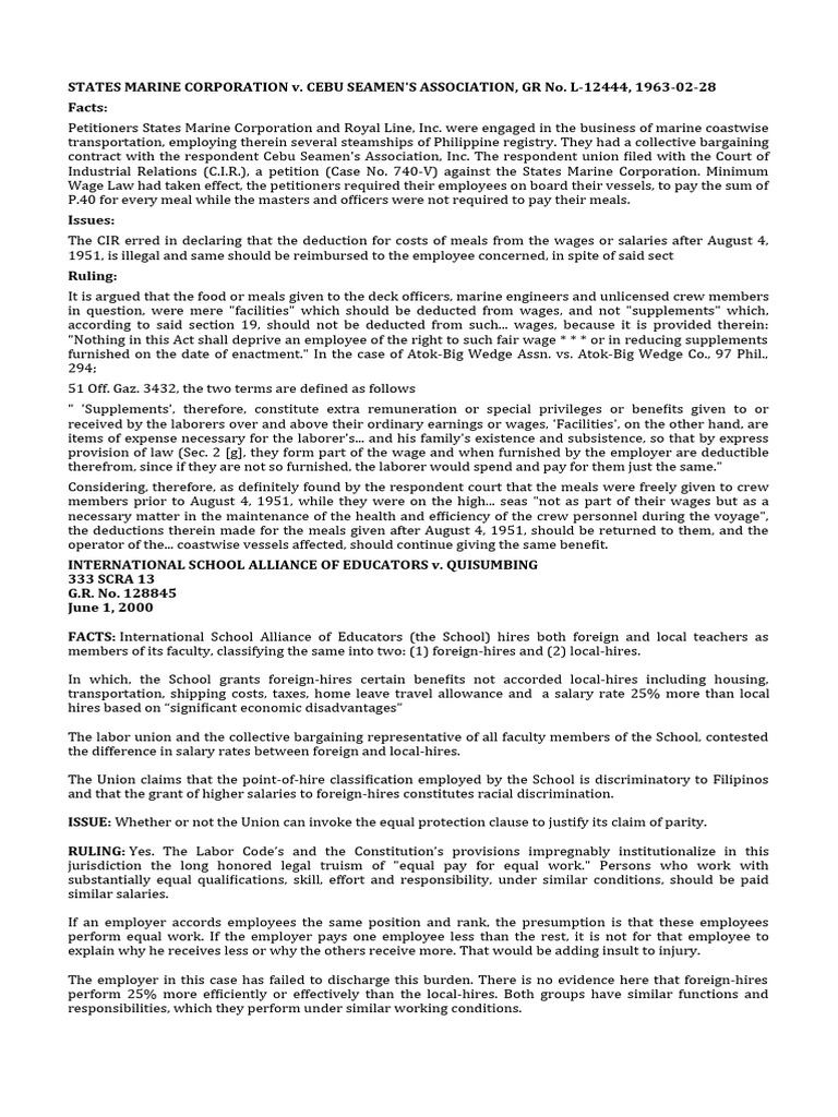 Labor Cases Digests (Wage) | PDF