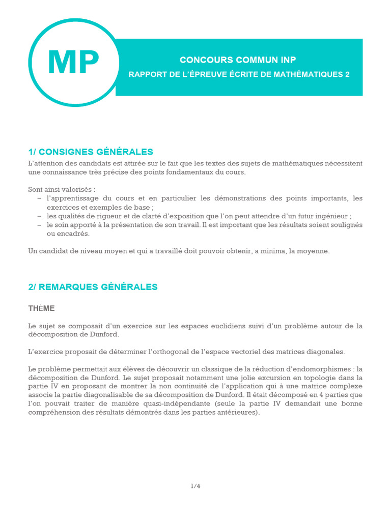 Rapport Épreuve Écrite Mathématiques 2 | PDF | Ordinateurs ...