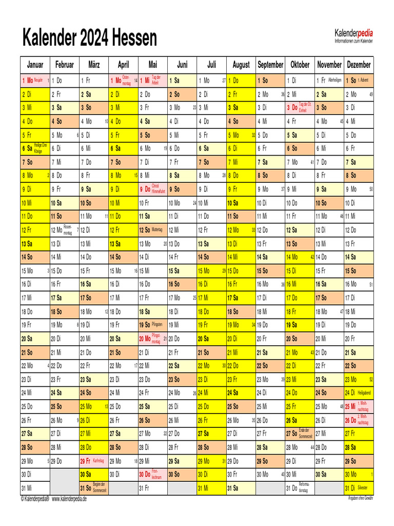 Kalender 2024 Hessen Querformat PDF