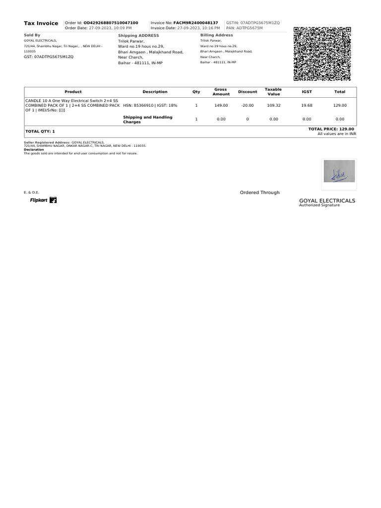 Electric Board Invoice | PDF