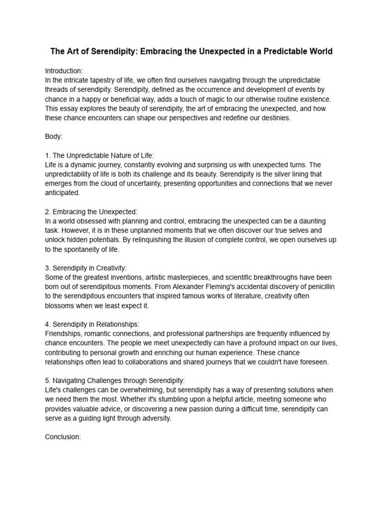 The Art of Serendipity: Embracing The Unexpected in A Predictable World ...