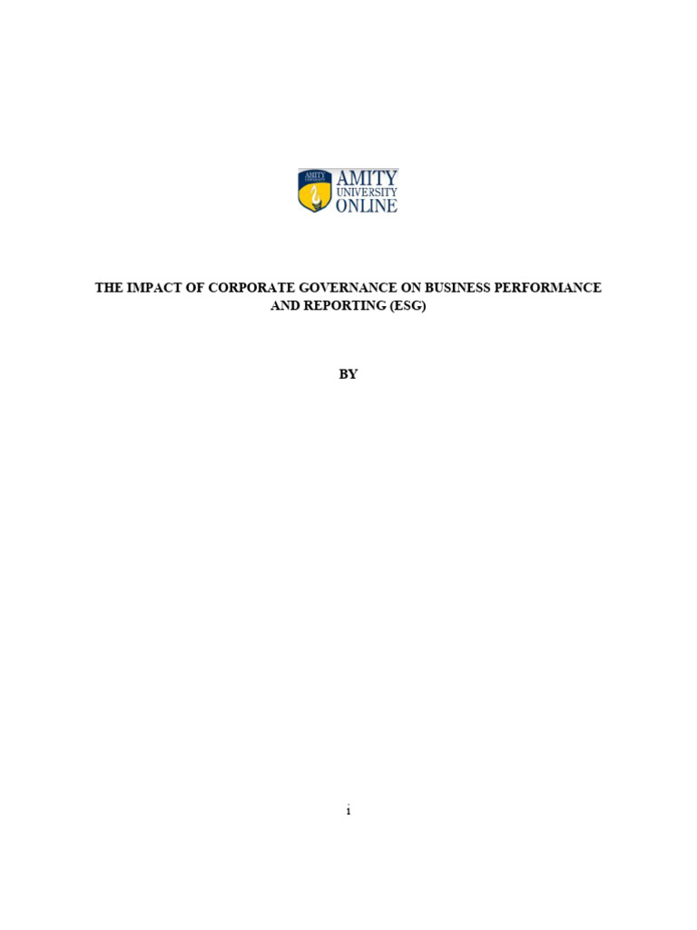 Impact of Corporate Governance On Business Performance (Esg) .. | PDF ...