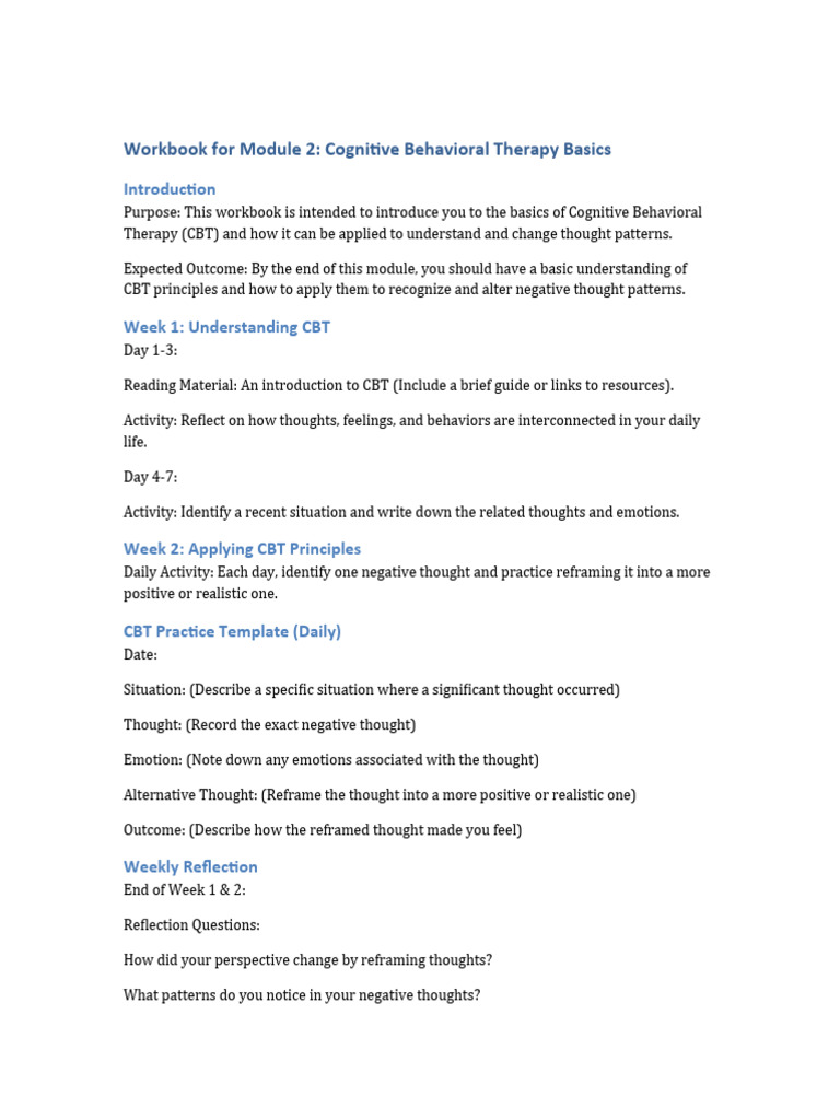 Module 2 Cognitive Behavioral Therapy Basics Workbook Pdf