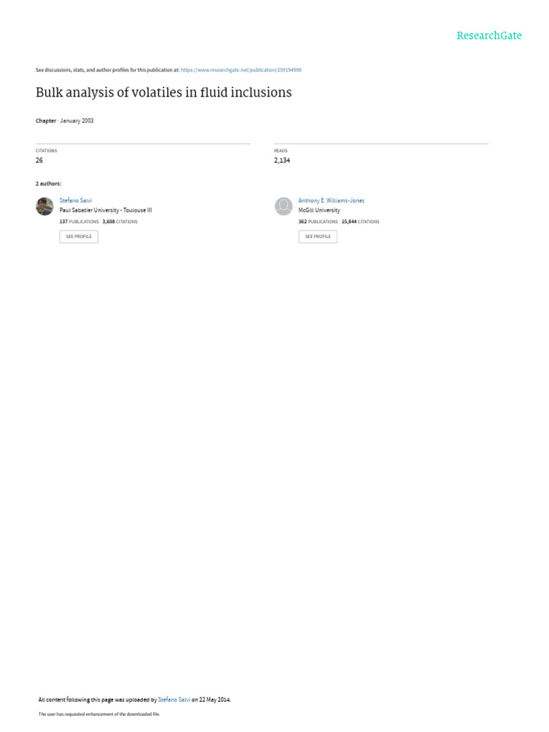 Chapter 10. Bulk Analysis of Volatiles in Fluid Inclusions PDF Mass Spectrometry Gas