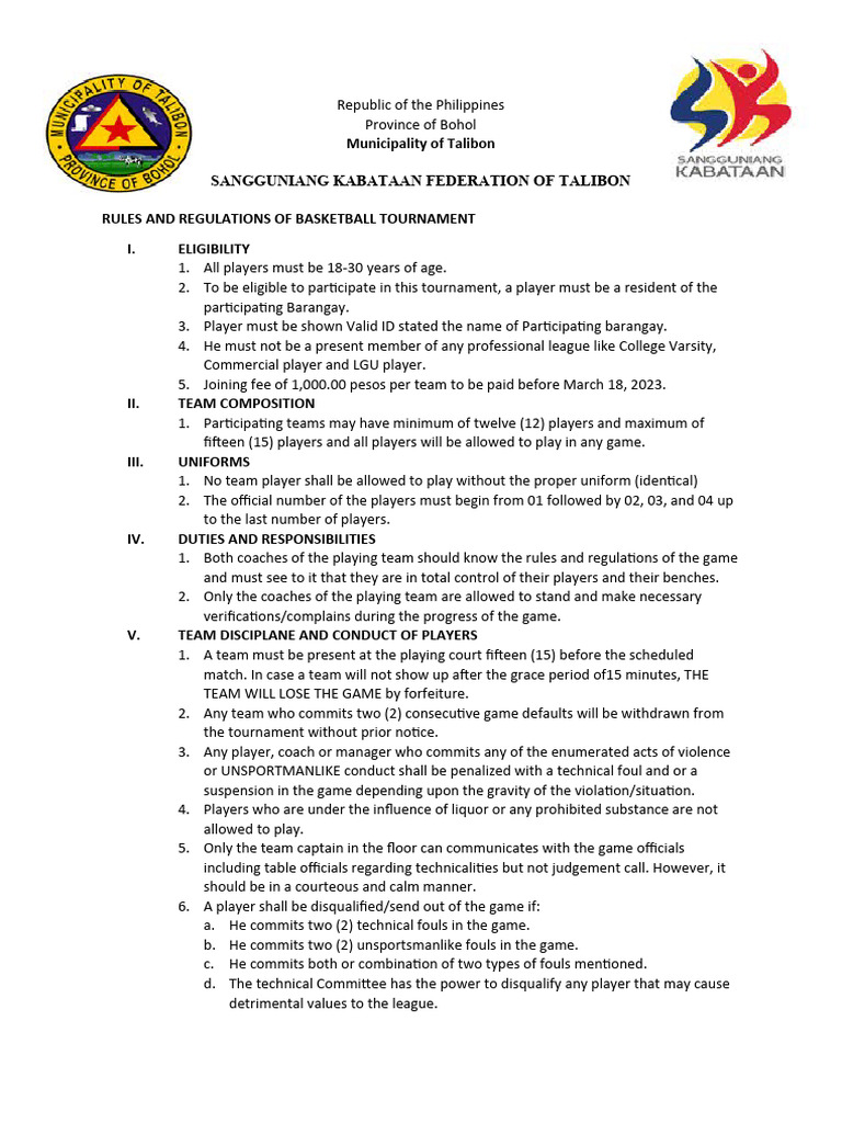 Basketball Ground Rules Download Free PDF Sports Punishments