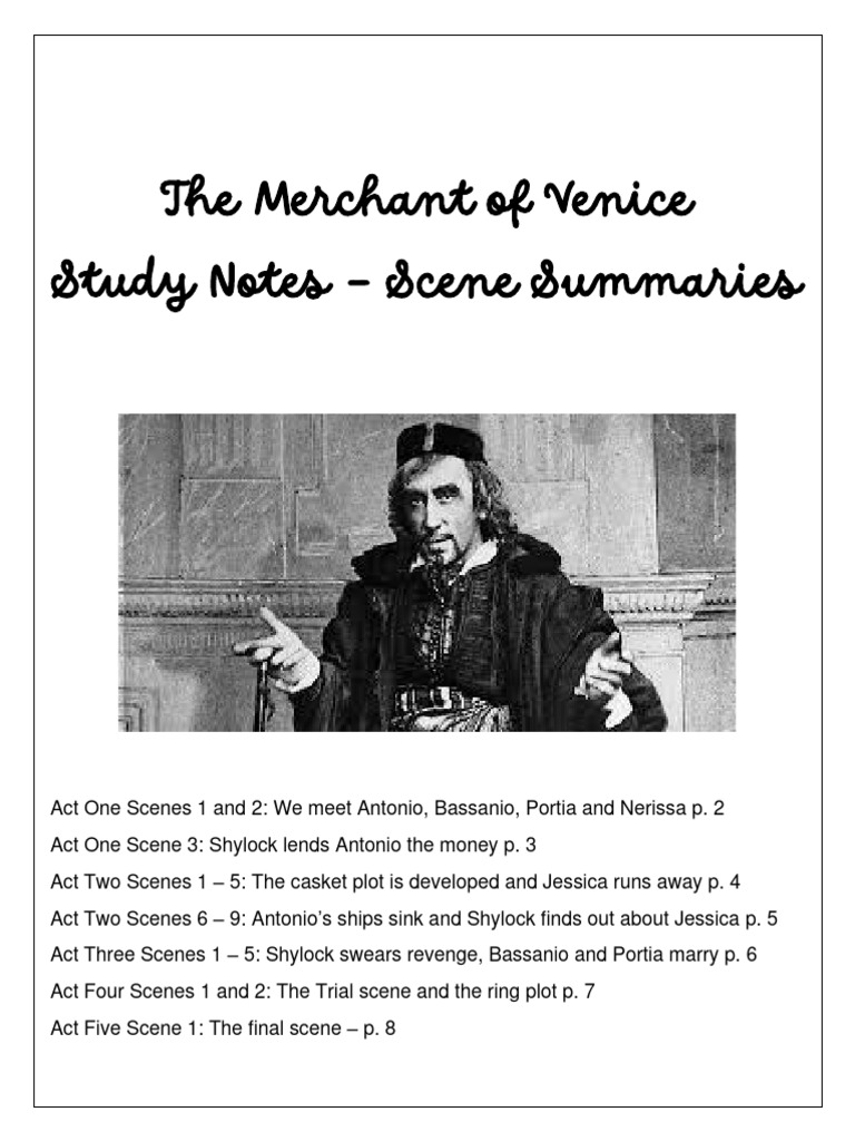 Merchant of Venice Scene Summaries | PDF