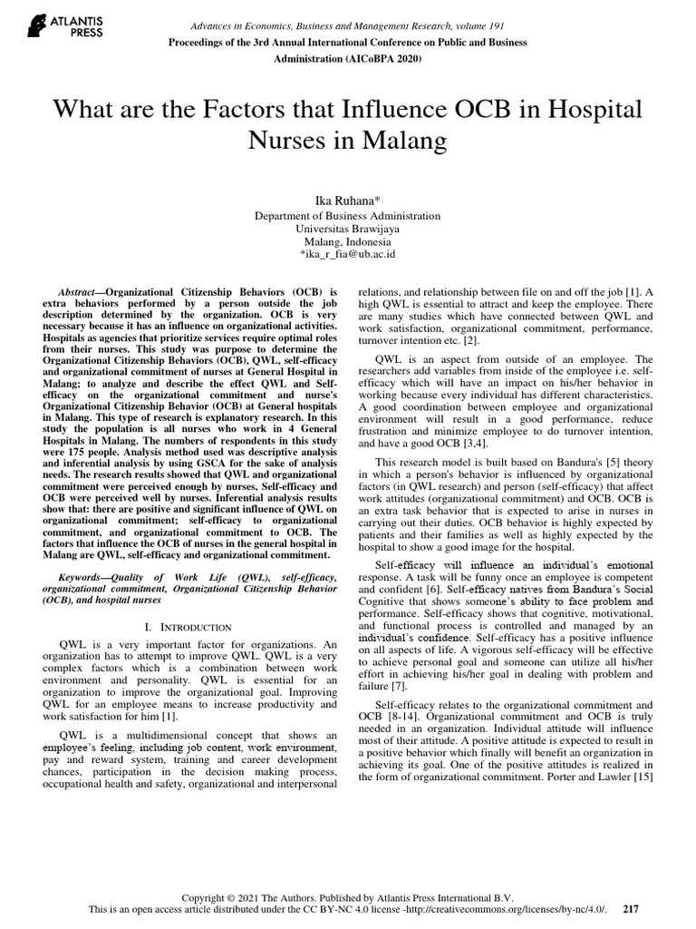 What Are The Factors That Influence OCB in Hospital Nurses in Malang | PDF