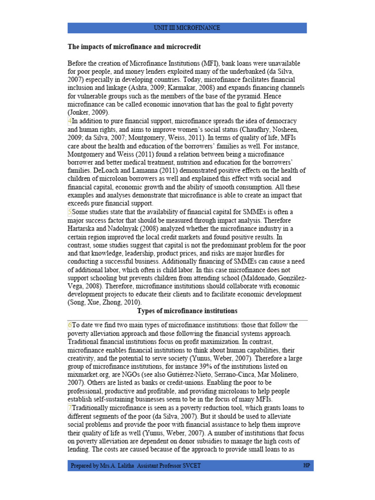 Unit 3 Pdf Microfinance Microcredit