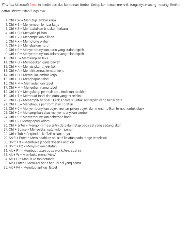 Shortcut Microsoft Excel Yang Sering Digunakan Pdf