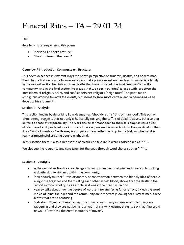 Analyzing Heaney's Funeral Rites PDF Funeral