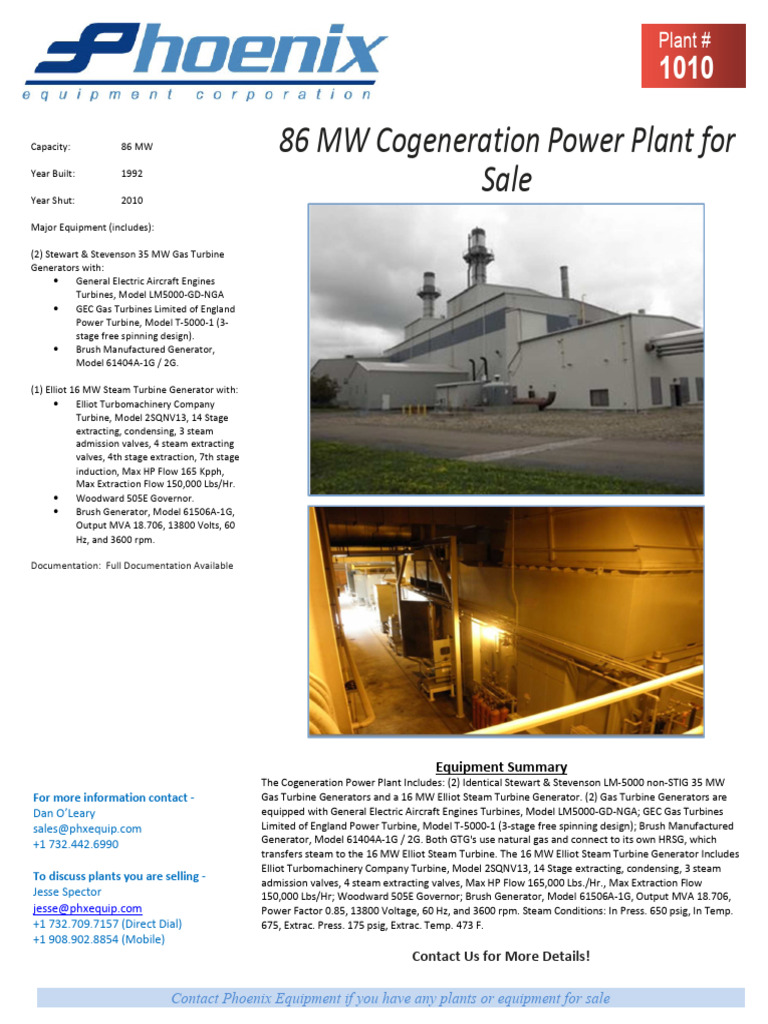 LM5000 Cogeneration Power Plant Sale | PDF | Electric Generator | Gas ...