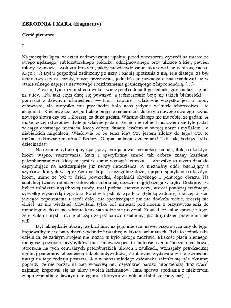 Zbrodnia I Kara Test Wiedzy ZBRODNIA I KARA Fragmenty Na Lekcje | PDF