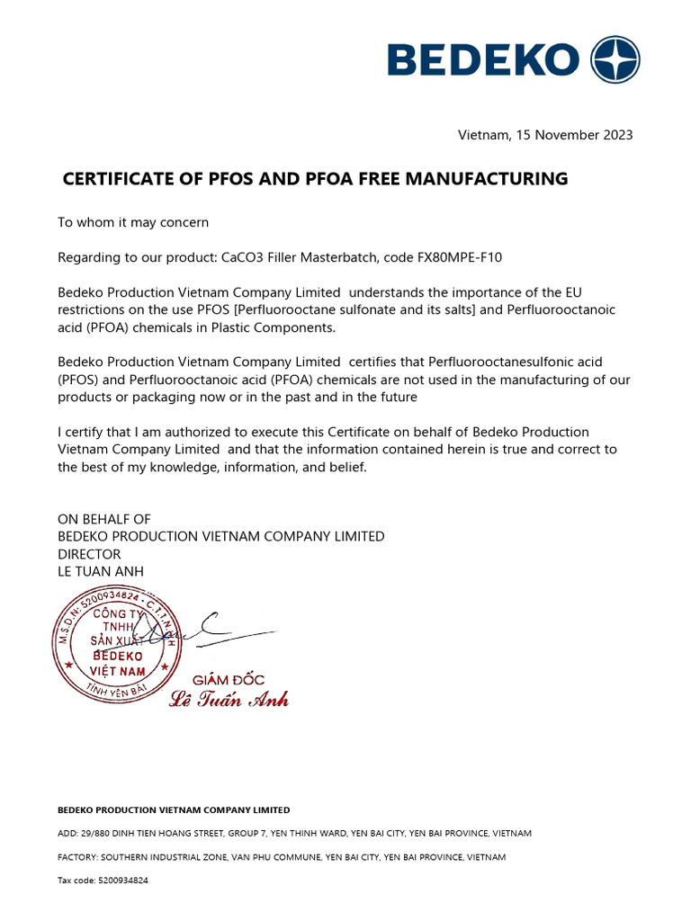 PFOS and PFOA Free Certification | PDF