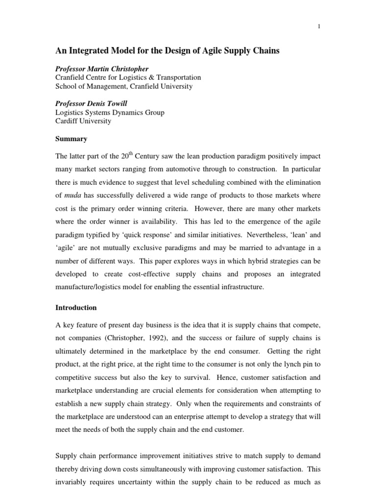 An Integrated Model For The Design of Agile Supply Chains | PDF ...