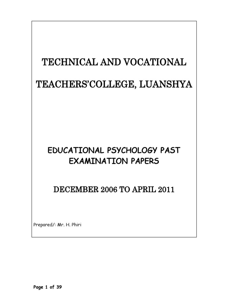 Educational Psychology Past Papers (Consolidated) | PDF