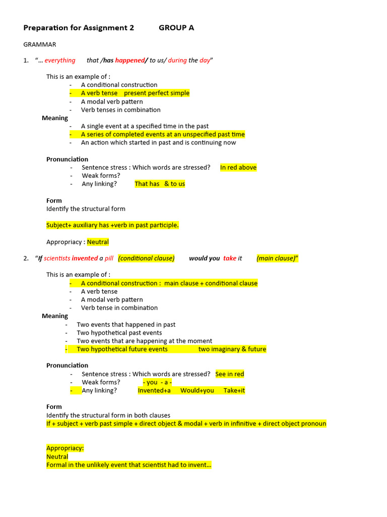 GRAMMAR Preparation For Assignment 2 | PDF | Verb | Word