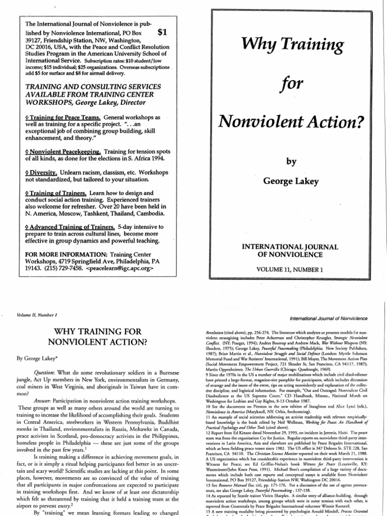 Why Training For Nonviolente Action Pdf Nonviolence Student