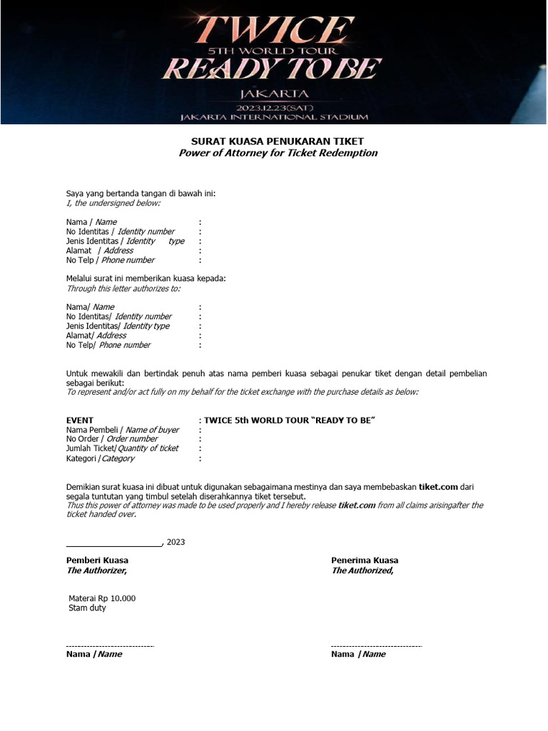 Surat Kuasa Penukaran Tiket | PDF
