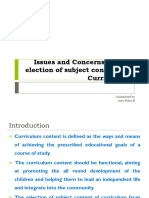 Issues and Concerns in The Selection of Subject Content of Curriculum
