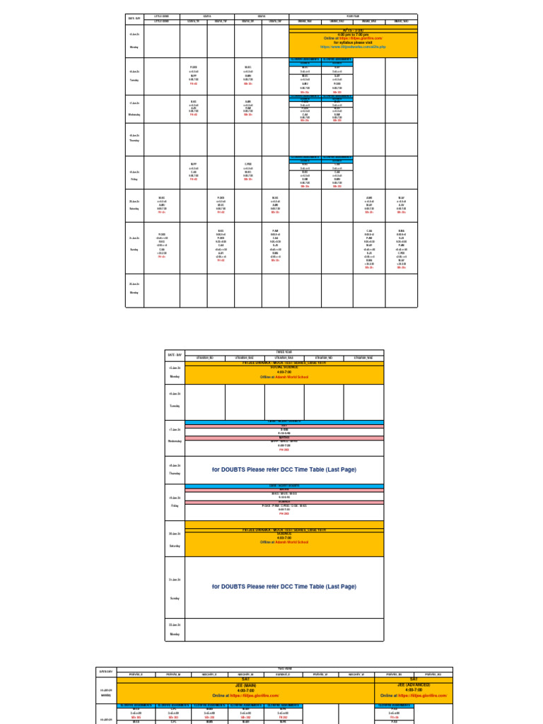 FIITJEE Dwarka Timetable January 2024 | PDF