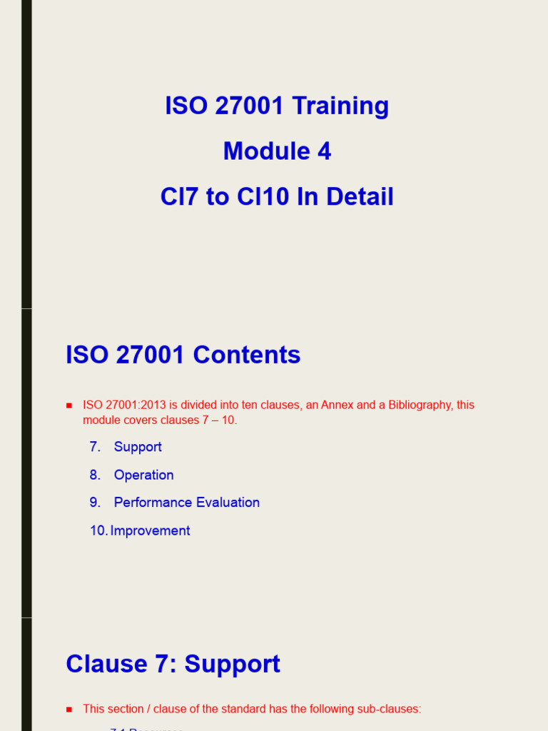 ISO 27001 Clauses 7-10 Training | PDF | Audit | Information Security