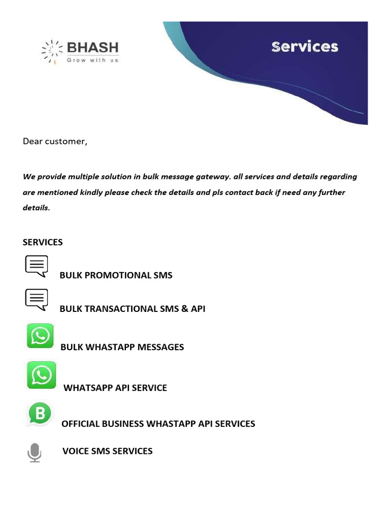 BhashSMS WhatsApp API Services Overview | PDF | Business