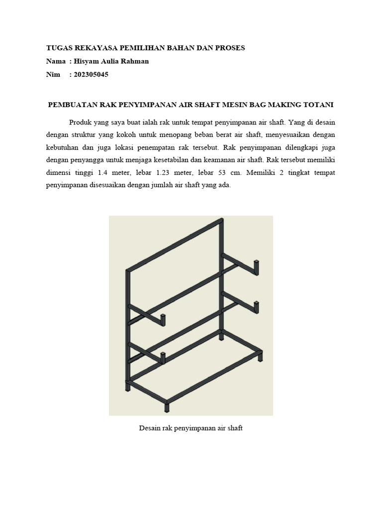 Pembuatan Rak Penyimpanan Air Shaft Mesin Bag Making Totani | PDF