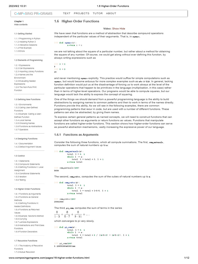 1.6 Higher-Order Functions | PDF | Function (Mathematics) | Parameter ...