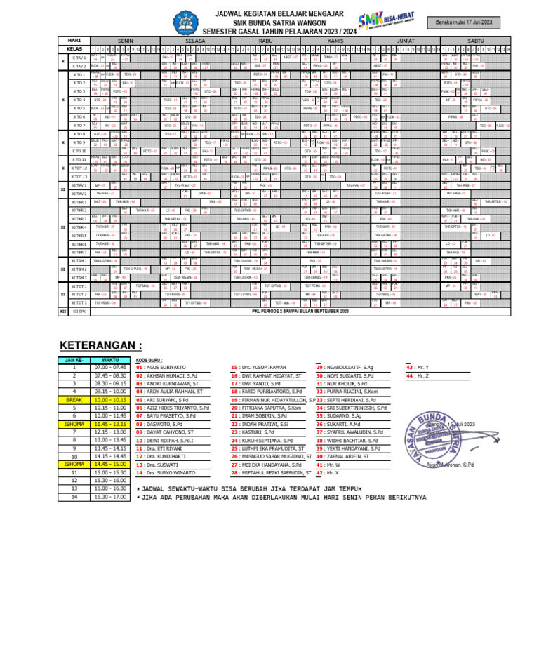 Jadwal Pelajaran 2023-2024 All | PDF