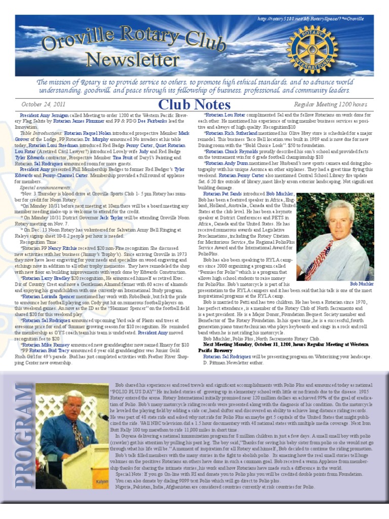 Rotary Newsletter Oct 24 | PDF | Leisure | Business