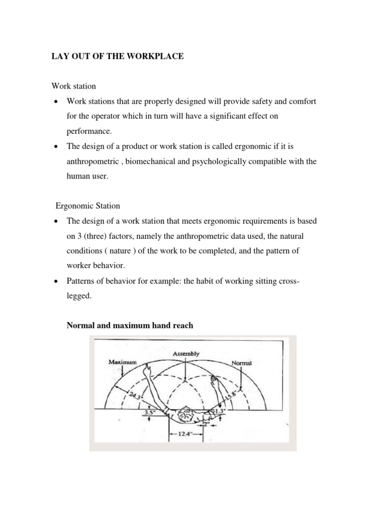 Ergonomic Workplace Layout Guide | PDF | Human Factors And Ergonomics