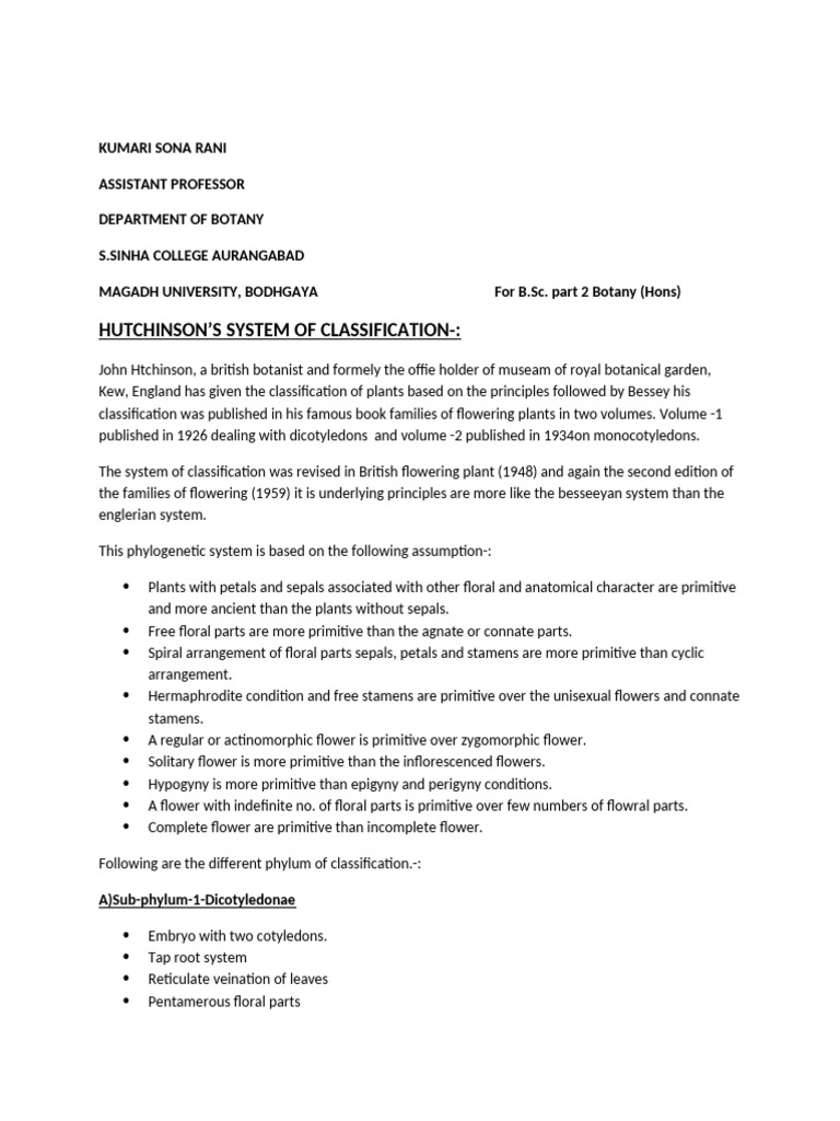 Hutchinson's Plant Classification System | PDF | Home & Garden