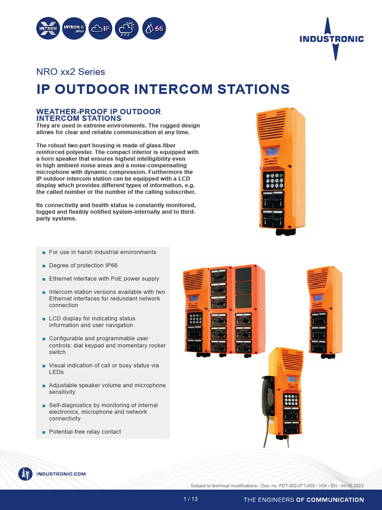 NRO xx2 Series Outdoor Intercom Stations | PDF | Network Switch ...