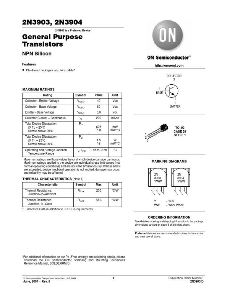 2N3903/2N3904 NPN Transistor Datasheet | PDF