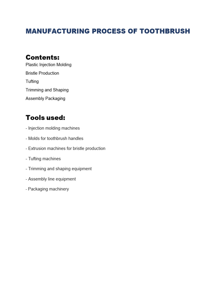 Toothbrush Manufacturing Process Explained | PDF | Toothbrush ...