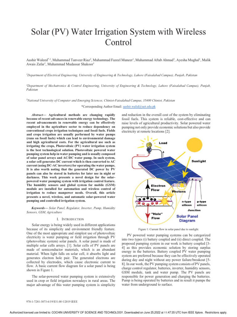 Solar PV Water Irrigation System With Wireless Control | PDF